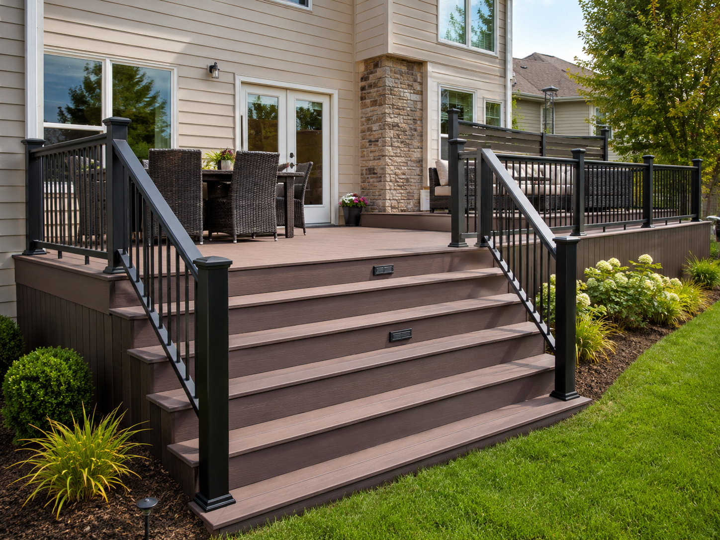 Composite deck with black railing