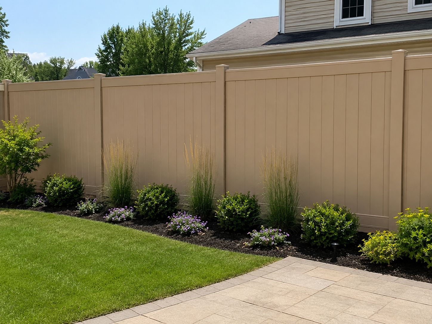 Tan PVC privacy fence